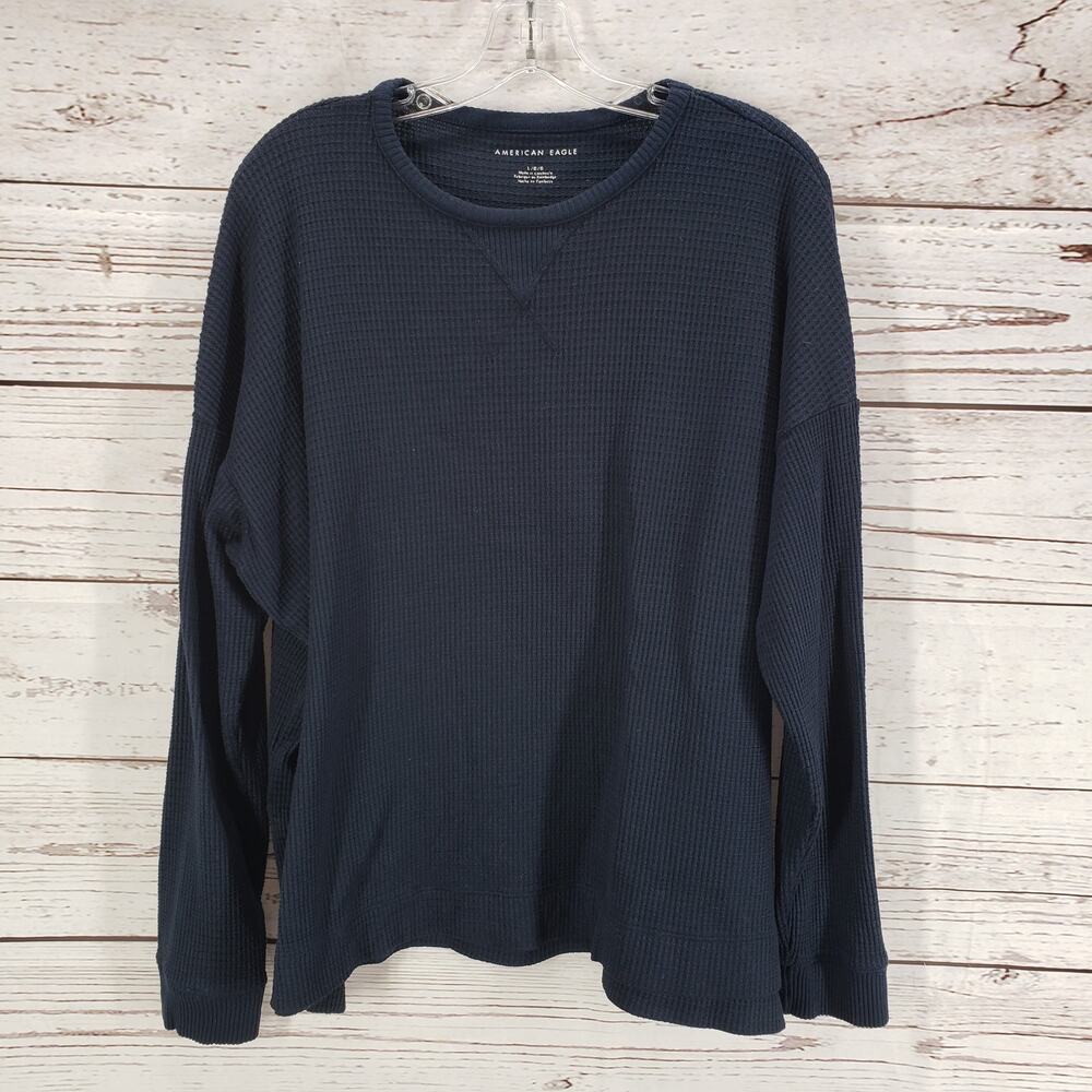 American Eagle Blue Navy Knit Crew Neck Pullover Sweatshirt Size Large